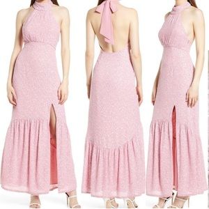 Saylor NWT Audie Sequin Halter Open Back Formal Maxi Dress Pink Size Medium